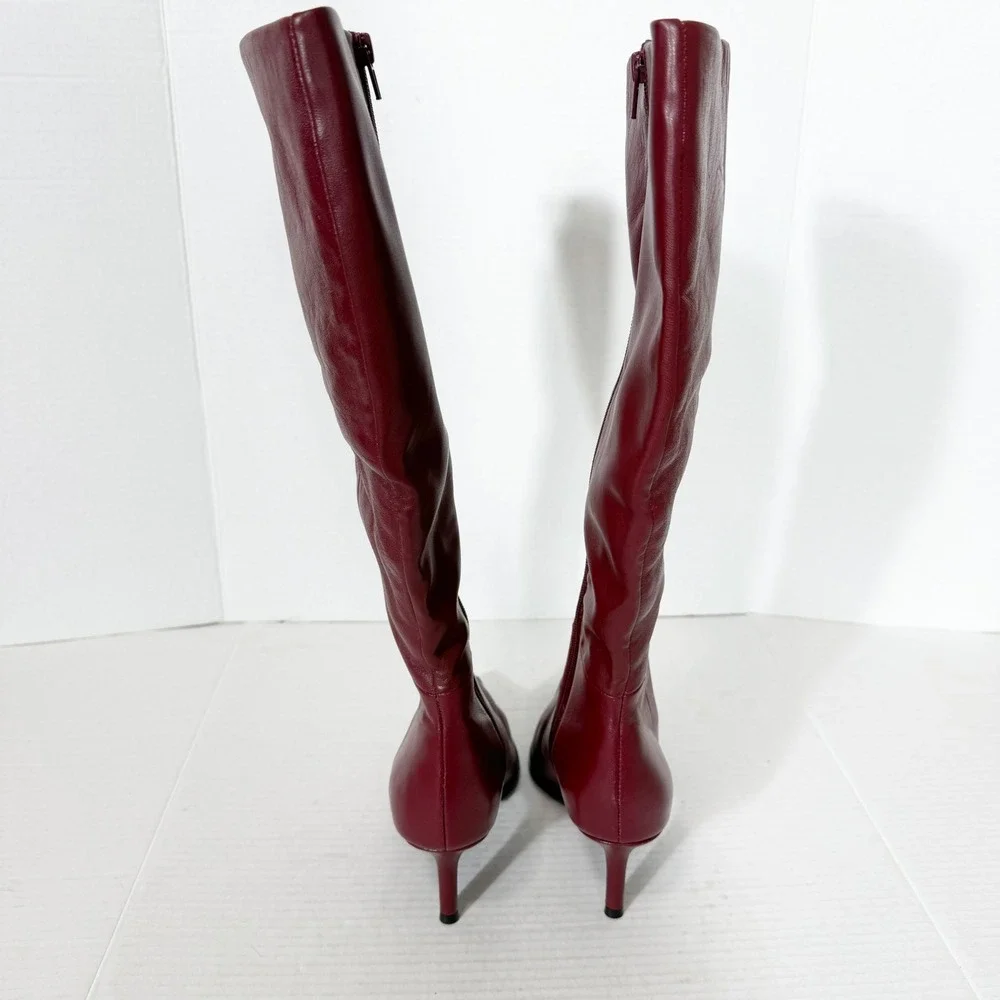 Steve Madden Lingo Womens Leather Wine Burgundy Zip Knee High Boots Size 7